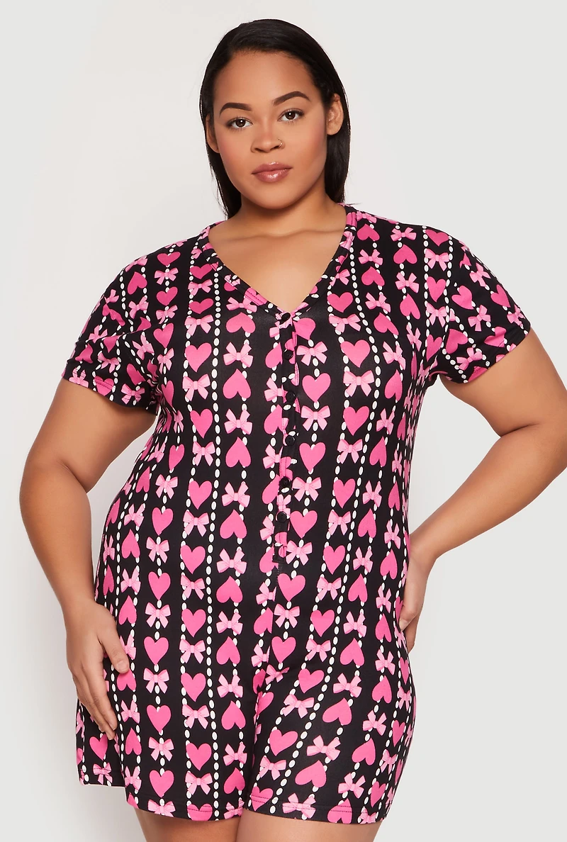 Womens Plus Size Team Girl Pajama Romper, Multi, Size 2X