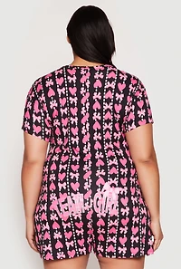 Womens Plus Size Team Girl Pajama Romper, Multi, Size 1X