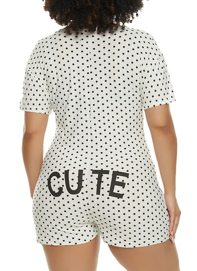 Plus Cute Polka Dot Print Pajama Romper