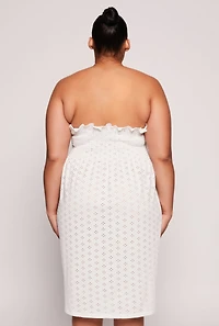 Womens Plus Eyelet Strapless Sleep Dress, White,