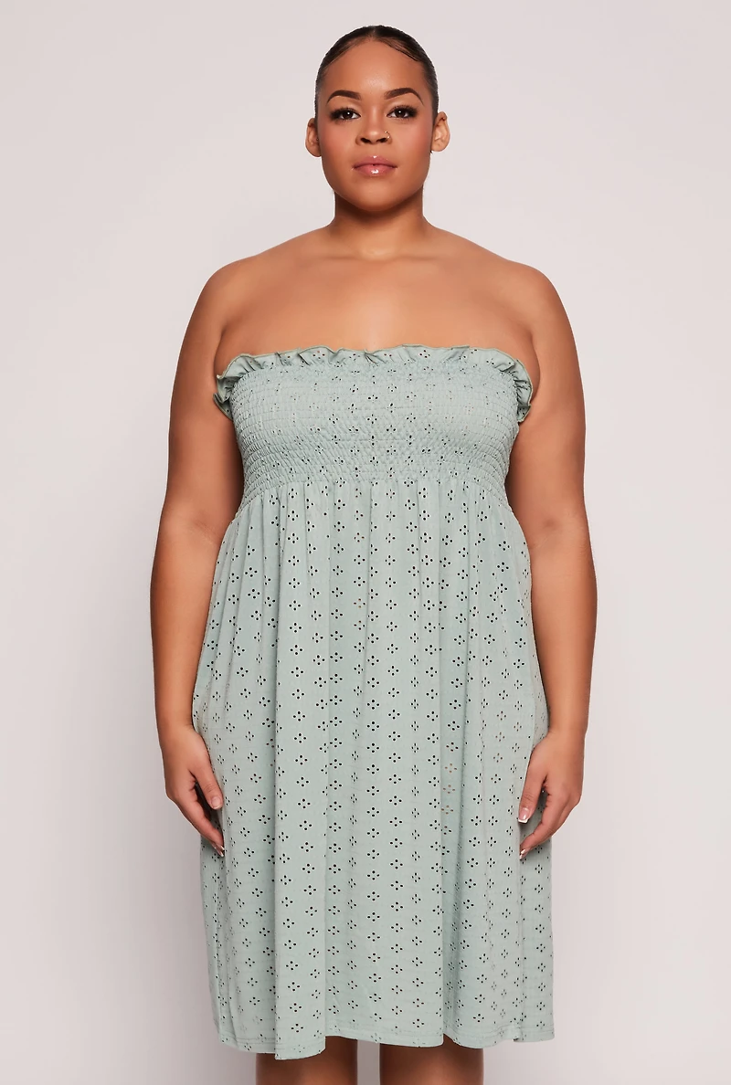 Womens Plus Size Eyelet Strapless Sleep Dress, Green, Size 2X
