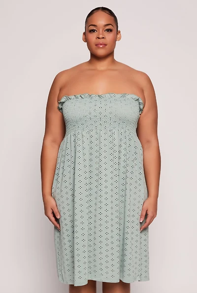 Womens Plus Size Eyelet Strapless Sleep Dress, Green, Size 2X