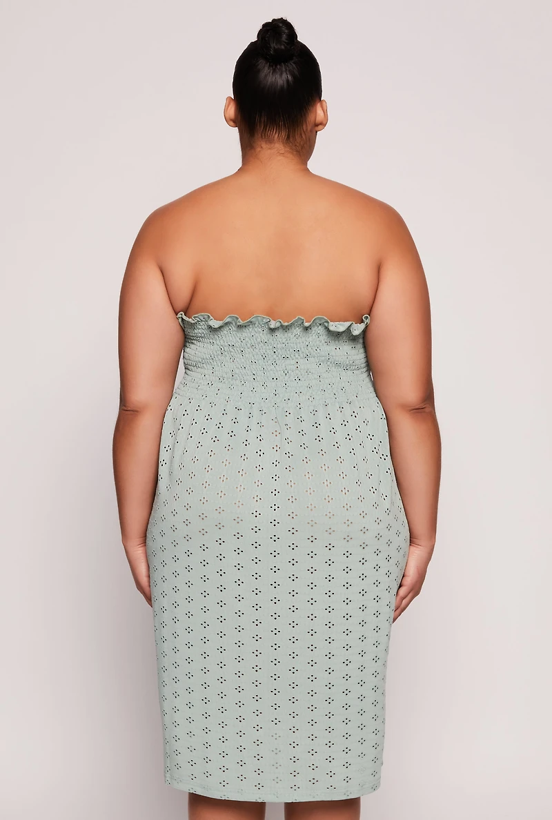 Womens Plus Size Eyelet Strapless Sleep Dress, Green, Size 2X
