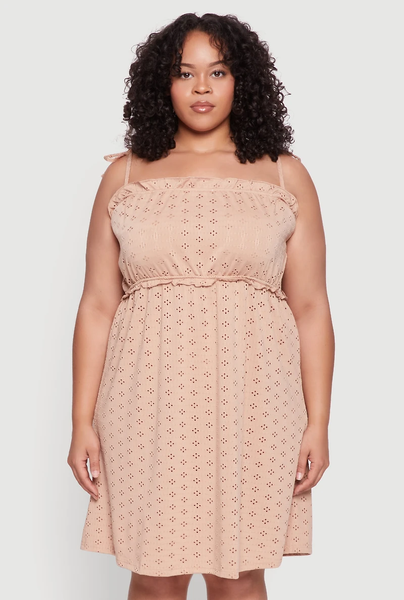 Womens Plus Tie Strap Eyelet Sleep Dress,