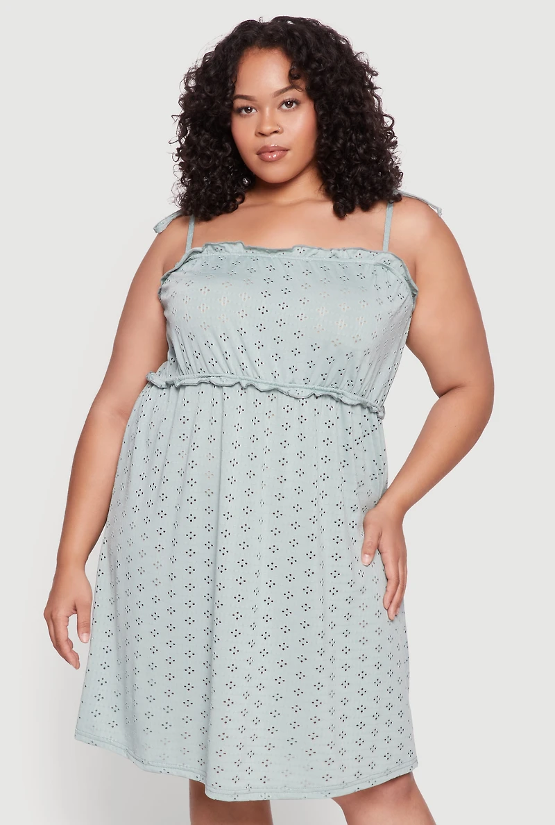 Womens Plus Tie Strap Eyelet Sleep Dress,