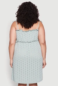 Womens Plus Size Tie Strap Eyelet Sleep Dress, Green, Size 1X