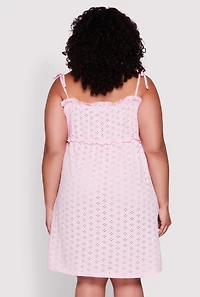 Womens Plus Size Tie Strap Eyelet Sleep Dress, Pink, Size 1X