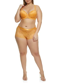 Womens Plus Size Patterned Lace Plunge Bra, Yellow, Size 38D