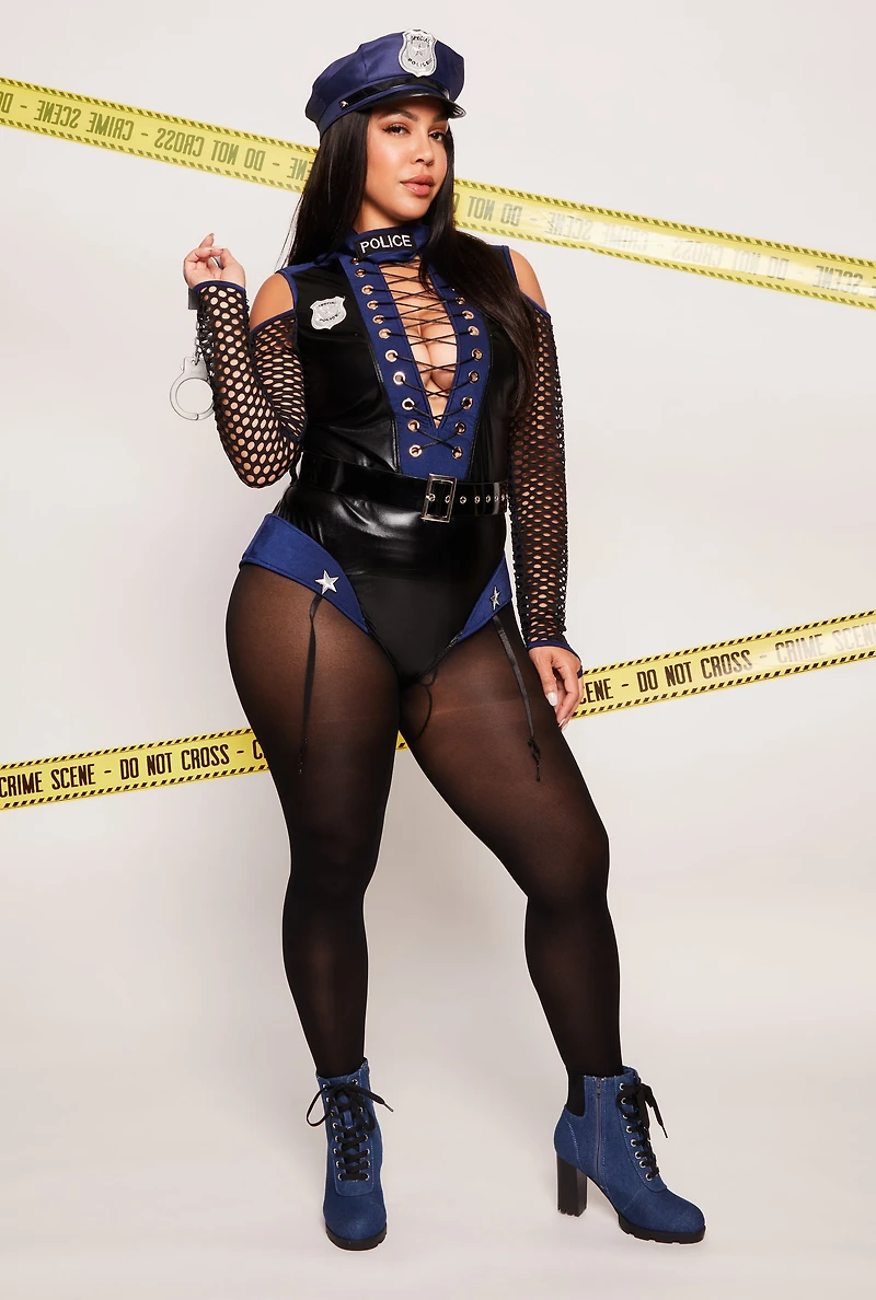 Womens Plus Size Frisky Cop Costume, Black, Size 2X
