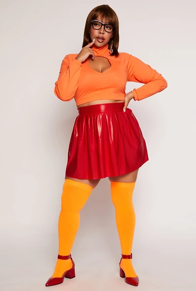 Womens Plus Size Sexy Smarty Detective Costume with Wig, Orange, Size 2X