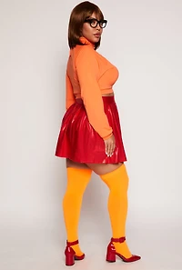 Womens Plus Sexy Smarty Detective Costume with Wig, Orange,