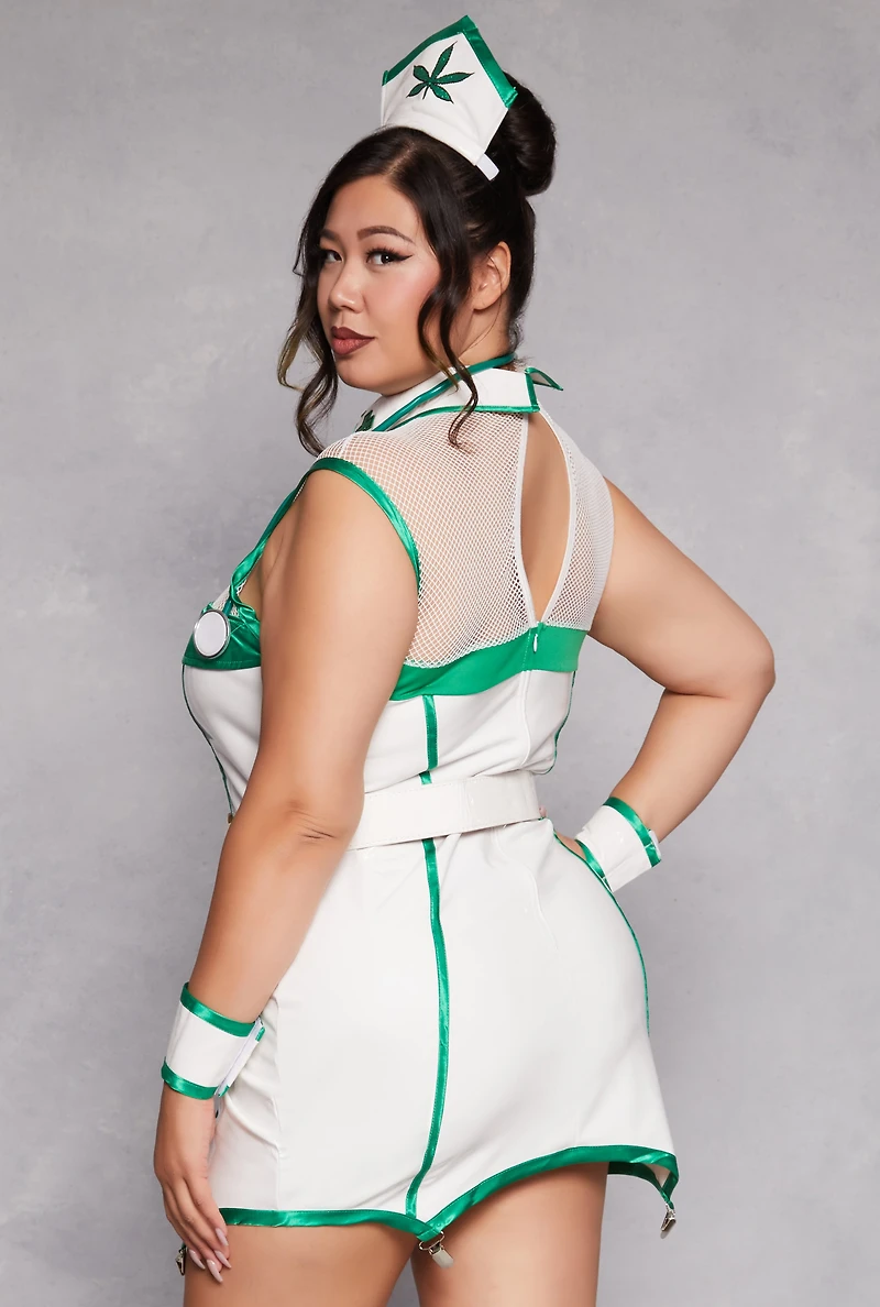 Womens Plus Size MJ Nurse Babe Costume, Green, Size 1X