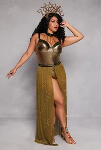 Womens Plus Size Enchanting Serpent Queen Costume, Yellow, Size 2X