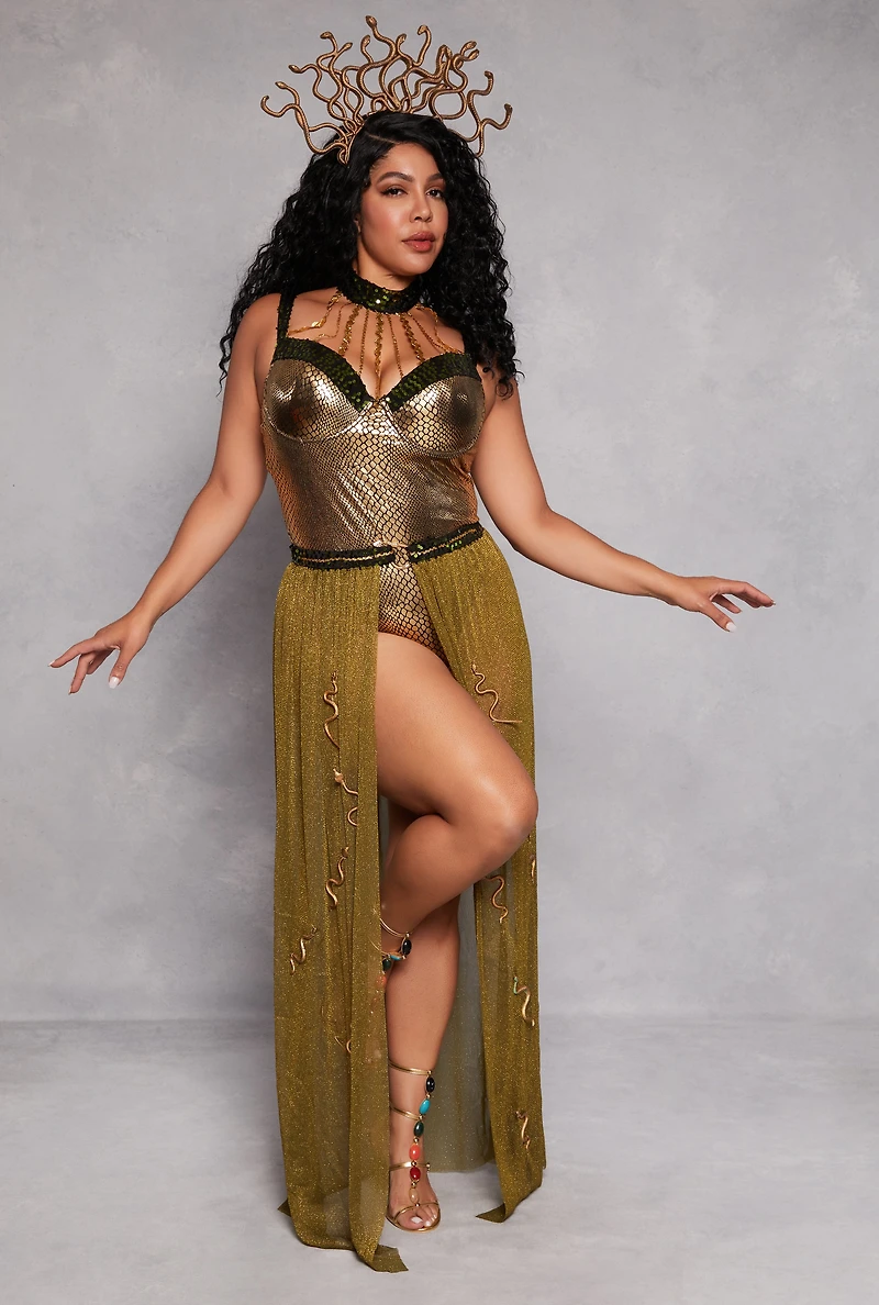 Womens Plus Size Enchanting Serpent Queen Costume, Yellow, Size 2X