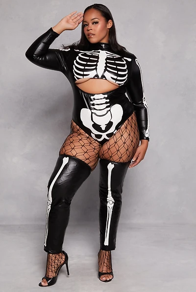 Womens Plus Size Sultry Glow In The Dark Skeleton Costume, Black, Size 2X