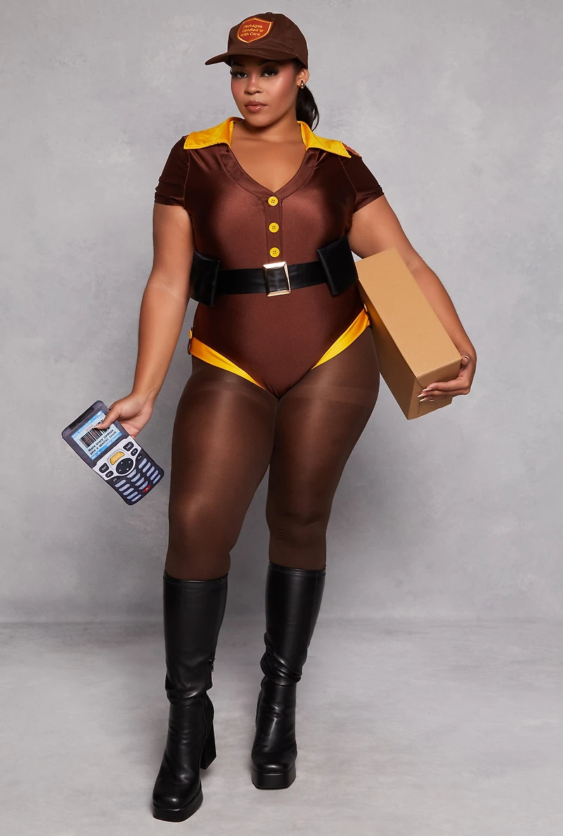 Womens Plus Size Care Package Costume, Brown, Size 2X