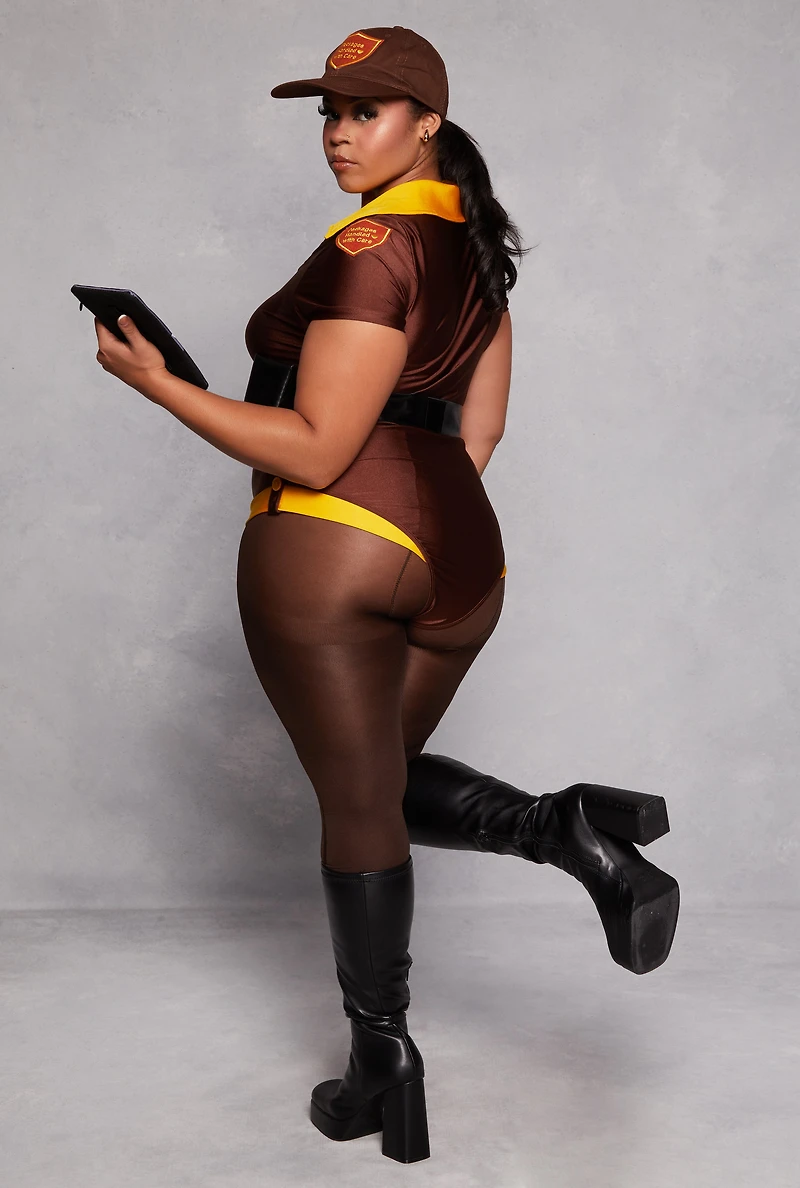 Womens Plus Size Care Package Costume, Brown, Size 2X