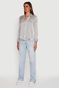 Womens Trendy Satin Striped Long Sleeve Shirt,
