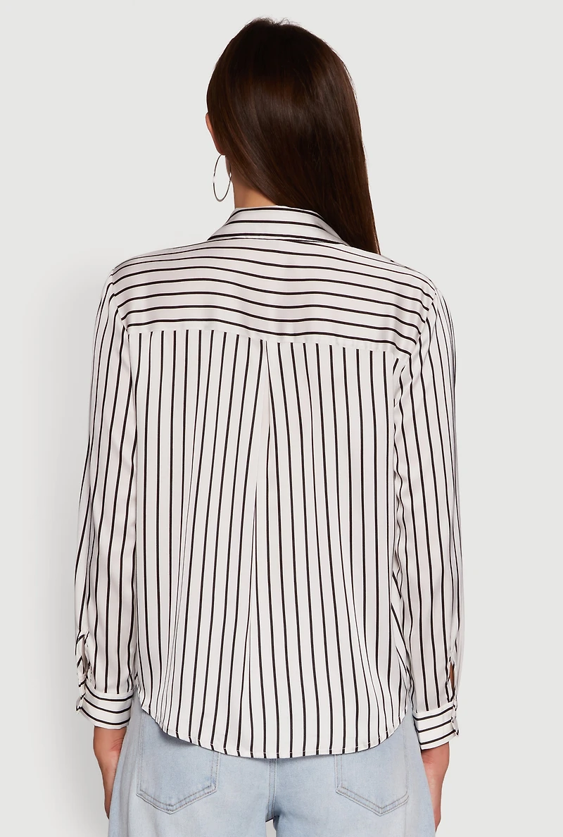 Womens Trendy Satin Striped Long Sleeve Shirt,