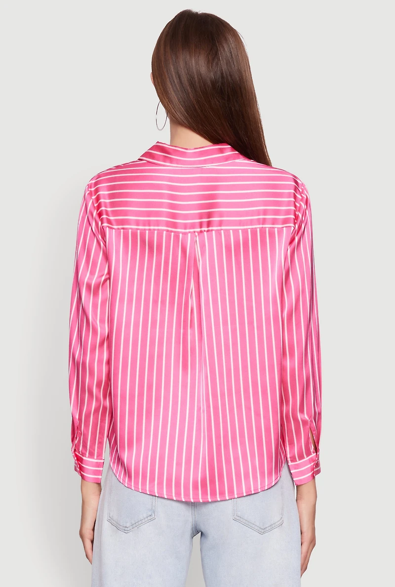 Trendy Satin Striped Long Sleeve Shirt