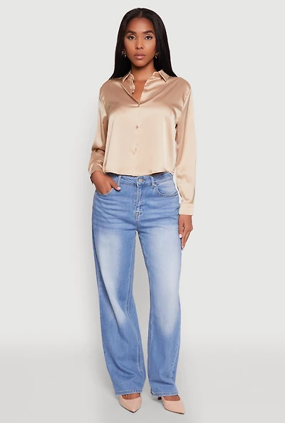 Womens Satin Long Sleeve Shirt,