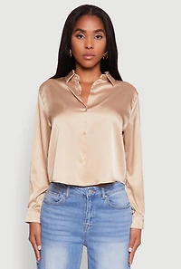 Womens Satin Long Sleeve Shirt,