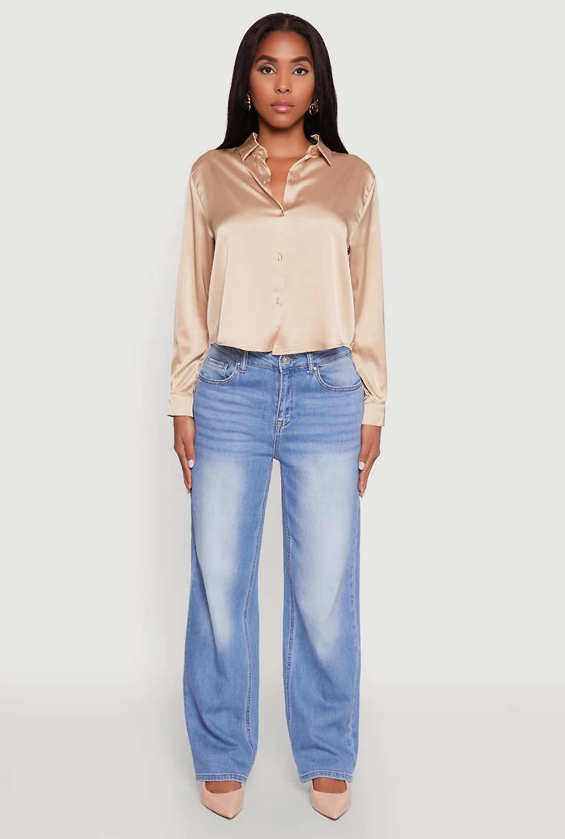 Womens Satin Long Sleeve Shirt,