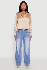 Womens Satin Long Sleeve Shirt,