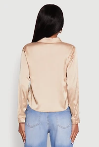 Womens Satin Long Sleeve Shirt,