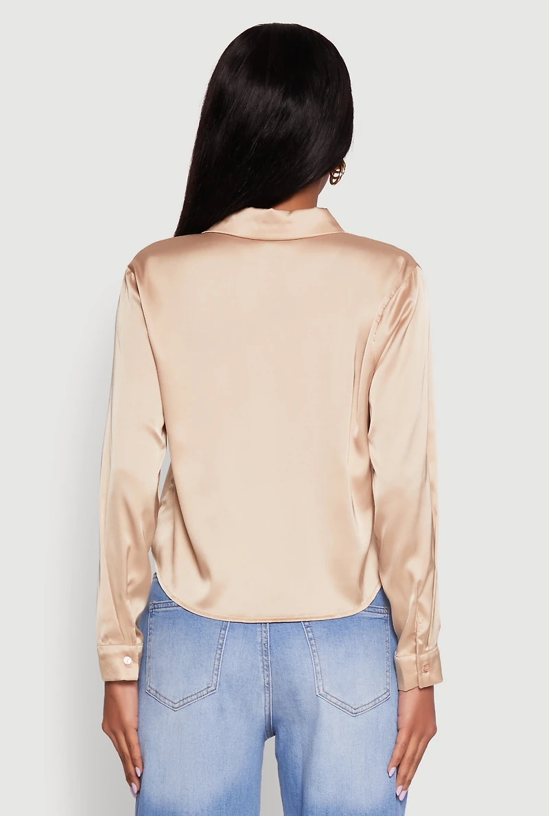 Womens Satin Long Sleeve Shirt,