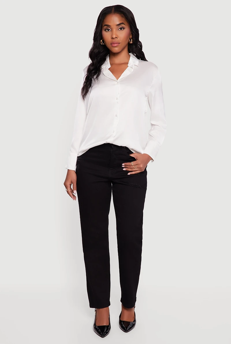 Satin Long Sleeve Button Front Shirt