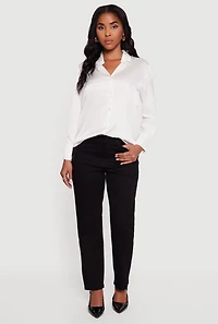 Satin Long Sleeve Button Front Shirt