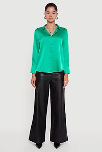 Satin Long Sleeve Button Front Shirt