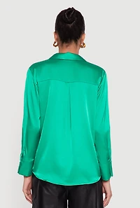 Satin Long Sleeve Button Front Shirt