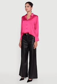 Satin Long Sleeve Button Front Shirt