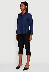 Womens Denim Long Sleeve Half Button Front Blouse, Blue, Size XL