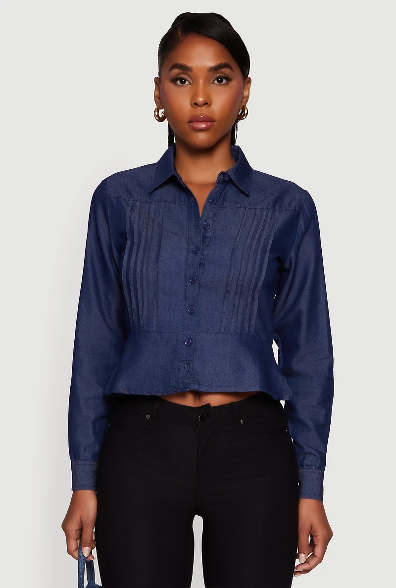 Chambray Peplum Button Front Shirt