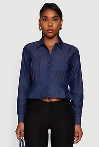 Chambray Peplum Button Front Shirt