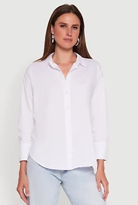 Womens Classic Fit Button Front Long Sleeve Shirt, White,