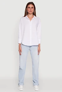 Womens Classic Fit Button Front Long Sleeve Shirt, White,