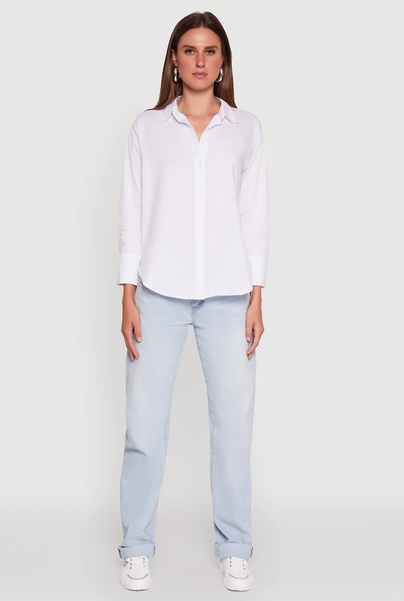 Womens Classic Fit Button Front Long Sleeve Shirt, White, Size L