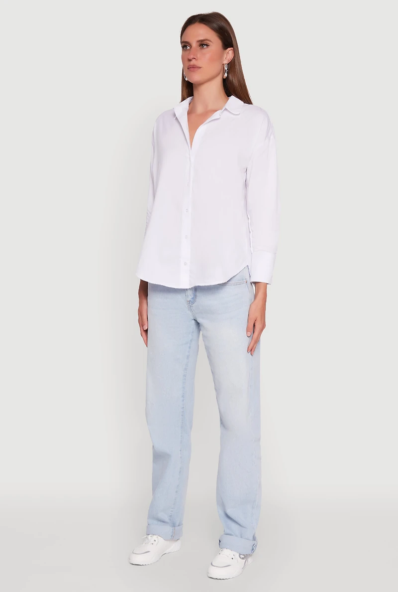 Womens Classic Fit Button Front Long Sleeve Shirt, White,