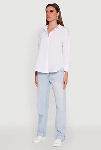 Womens Classic Fit Button Front Long Sleeve Shirt, White,