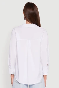 Womens Classic Fit Button Front Long Sleeve Shirt, White, Size M