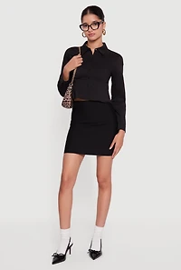 Poplin Cropped Long Sleeve Button Front Shirt