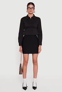 Poplin Cropped Long Sleeve Button Front Shirt