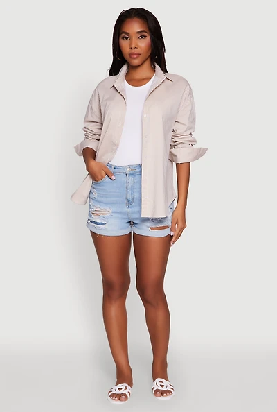 Pinstripe Button Front Long Sleeve Shirt