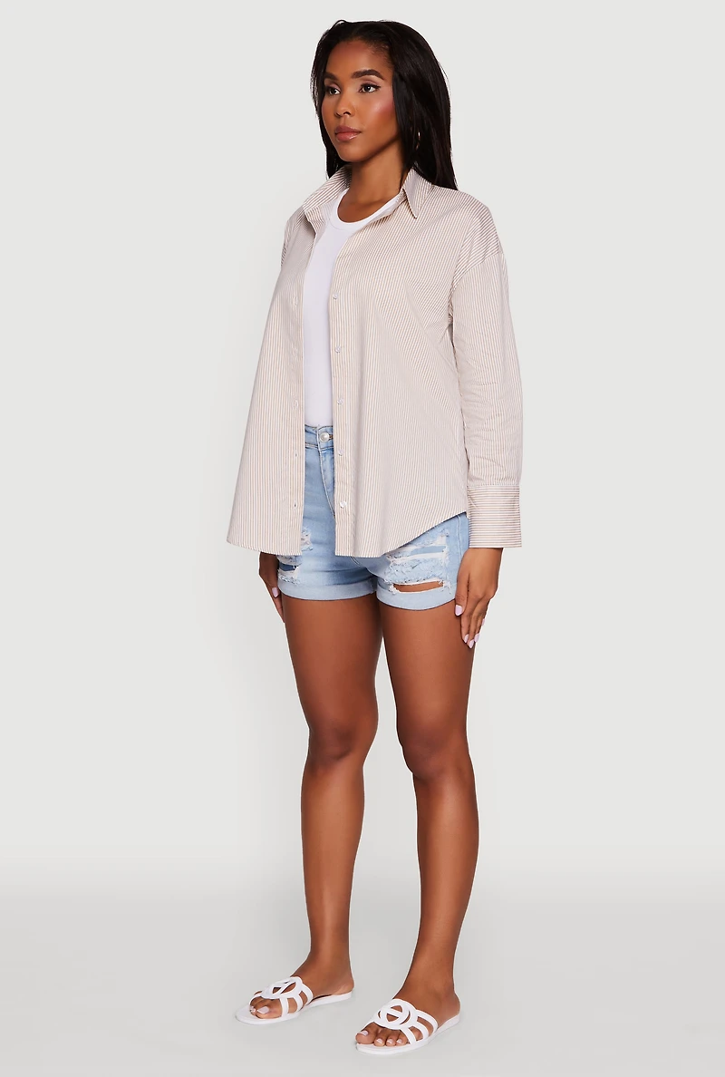 Pinstripe Button Front Long Sleeve Shirt