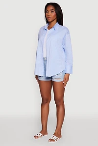 Womens Pinstripe Button Front Long Sleeve Shirt, Blue, Size L