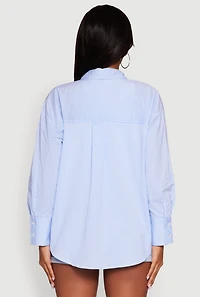 Womens Pinstripe Button Front Long Sleeve Shirt, Blue, Size M